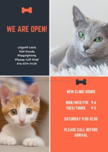 We are open poster with new clinic hours