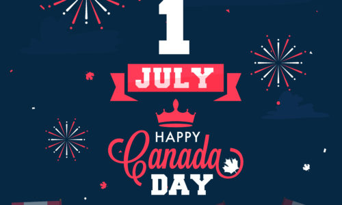 July 1 happy canada day poster with fireworks and canada flags